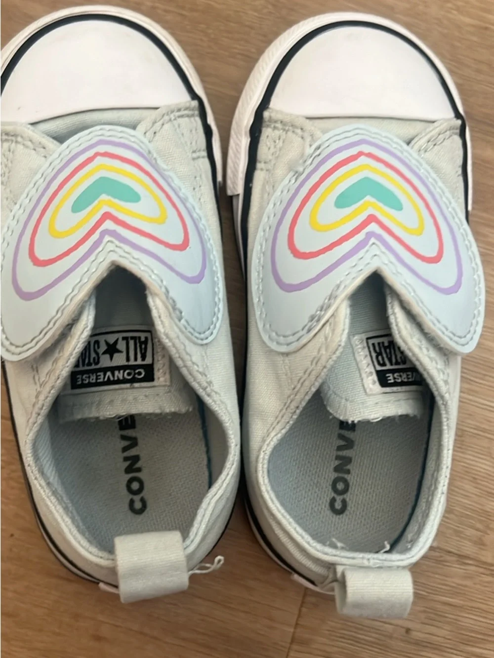 Kids White Slip-On Sneakers with Rainbow Heart Patch